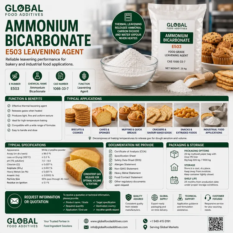 Food-grade Ammonium Bicarbonate powder for bakery leavening applications