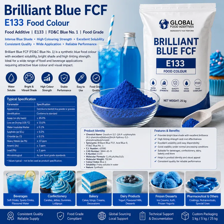 Food-grade Brilliant Blue FCF E133 colour for industrial food and beverage applications