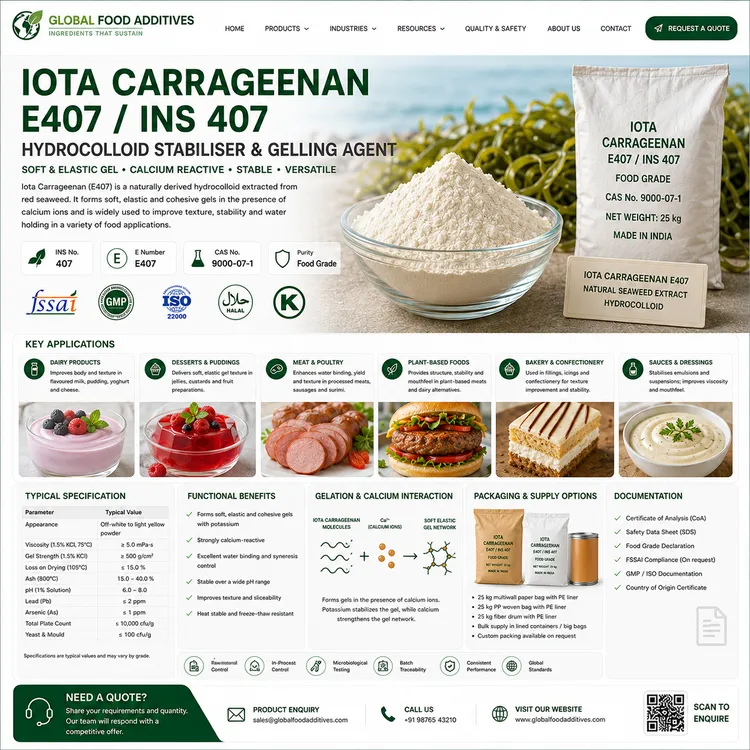 Iota Carrageenan food-grade hydrocolloid powder for stabilizing and gelling food applications