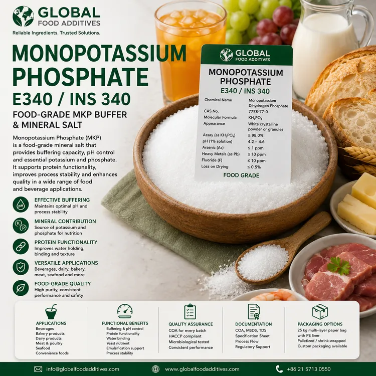 Monopotassium Phosphate E340 food-grade MKP phosphate buffer and mineral salt