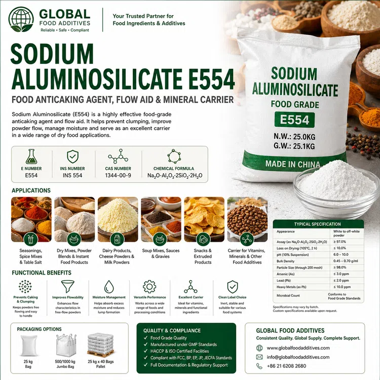 Sodium Aluminosilicate E554 food anticaking agent food additive ingredient illustration