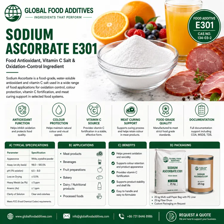 Sodium Ascorbate E301 food antioxidant food additive ingredient illustration